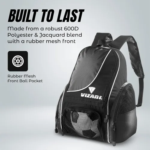 Miniatura 3 de Mochila de fútbol Solano de Vizari con compartimento para balón, bolsillo ventilado para balón y bolsillos de carga laterales de malla para adultos