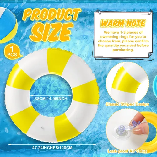 Miniatura 2 de Foilswirl Flotadores inflables jumbo de 47.24 pulgadas para piscina, anillos de piscina a rayas azules y blancas, tubo inflable para mujeres