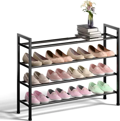 Miniatura 7 de Bumusty Zapatero expandible de 2 niveles para armario, zapatero ajustable de 18 a 33 pulgadas para espacios pequeños, organizador de zapatos pequeño