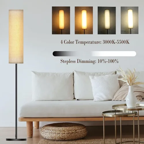Miniatura 3 de Lámpara de pie para sala de estar, lámpara de pie LED ajustable con control remoto, lámpara de pie moderna alta con pantalla beige, luz LED suave
