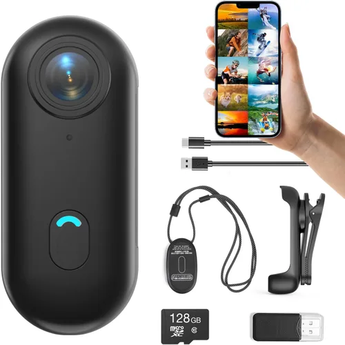 Miniatura 8 de H7 64GB 1080P Cámara de acción pulgar, mini cámaras corporales, cámara de bolsillo portátil para vlogging con cordón magnético, cámara pequeña