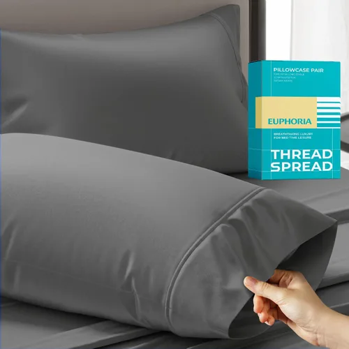 Miniatura 13 de THREAD SPREAD Fundas de almohada 100 % de algodón egipcio, fundas de almohada de 800 hilos, tamaño Queen / estándar, paquete de 2 unidades, suaves