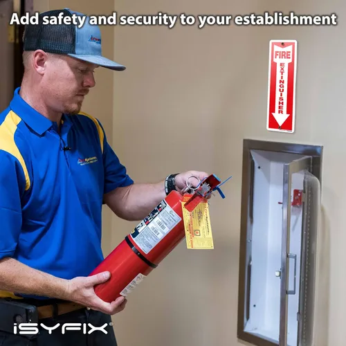 Miniatura 4 de iSYFIX Letrero para extintor de incendios – Paquete de 2 letreros de aluminio 0.040 100% libre de óxido, laminado para máxima resistencia a
