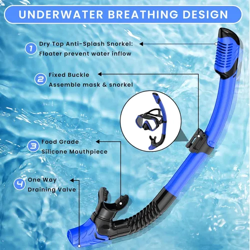 Miniatura 5 de Equipo de esnórquel para adultos, juego de máscara de esnórquel para adultos, buceo, gafas de natación con cubierta para la nariz, vidrio templado