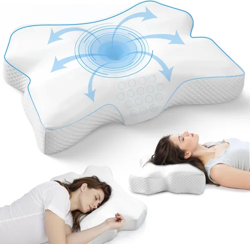 Miniatura 9 de Almohada cervical para dormir, almohadas para dormir de lado para adultos, almohada ergonómica de espuma viscoelástica con funda de almohada de seda