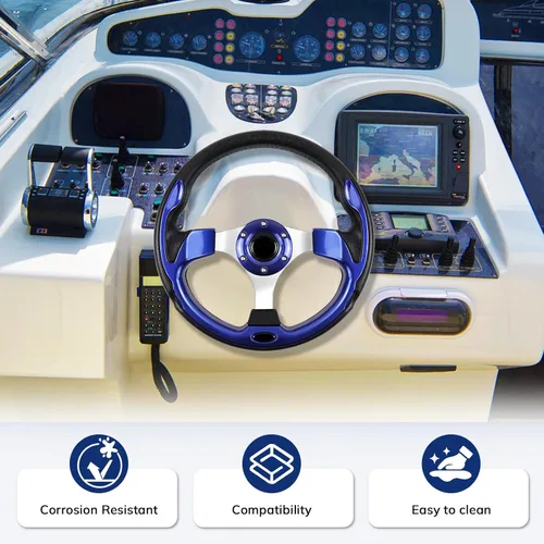 Miniatura 4 de Volante de barco de 12.5 pulgadas, adaptador de volante marino de eje de 3/4 pulgadas, fibra de carbono antideslizante para barcos, yates, botes Azul