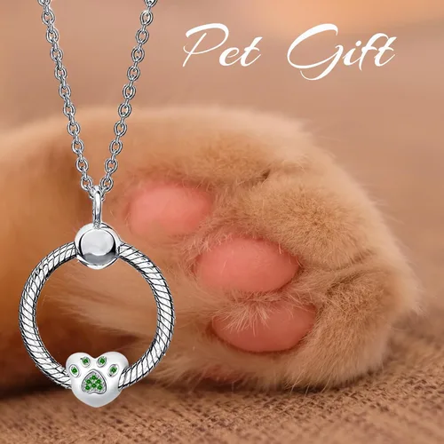 Miniatura 6 de QeenseKc Abalorio de corazón con diseño de pata de mascota con circonita cúbica para Pandöra y pulsera europea