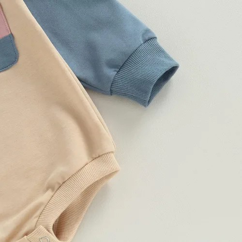 Miniatura 6 de AEEMCEM Sudadera de bloque de color para bebé niño y niña, mameluco de gran tamaño, suéter de burbujas de manga larga, con bolsillo