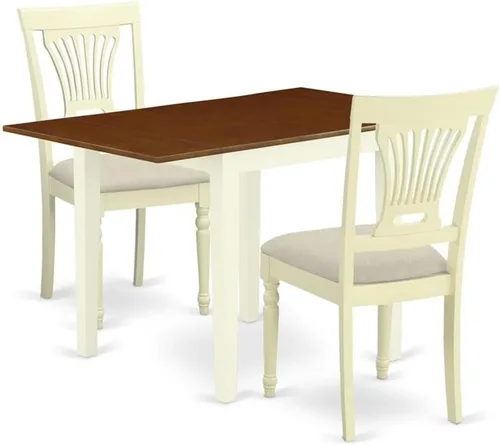 Miniatura 10 de East West Furniture NDPL3-BCH-W - Juego de mesa de comedor moderno de 3 piezas que contiene una mesa rectangular de madera con gotas y 2 sillas