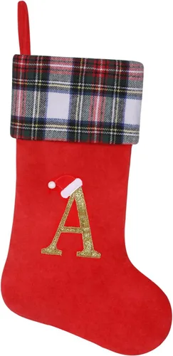 Miniatura 13 de Calcetines de Navidad personalizados con monograma inicial, adornos colgantes, medias clásicas de cuadros negros de 19 pulgadas, decoraciones
