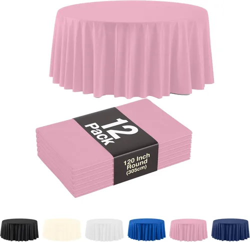 Miniatura 14 de Party Solids Paquete de 6, manteles de plástico color negro, mantel redondo desechable de 120 pulgadas para fiestas, mantel redondo, manteles