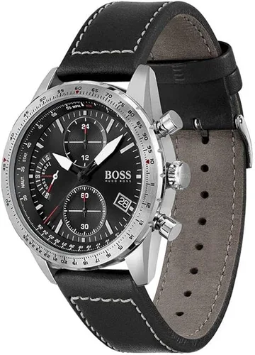 Miniatura 2 de BOSS Reloj de cuarzo de acero inoxidable con correa de cuero negro 22 modelo 1513853 Negro - Reloj de cuarzo cronógrafo