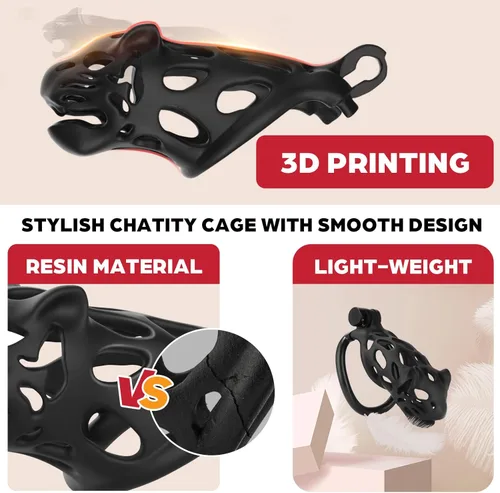 Miniatura 4 de Jaula de castidad, dispositivo de castidad masculina invisible ligero con 3 anillos activos, jaula grande para pene impresa en 3D, juguetes sexuales