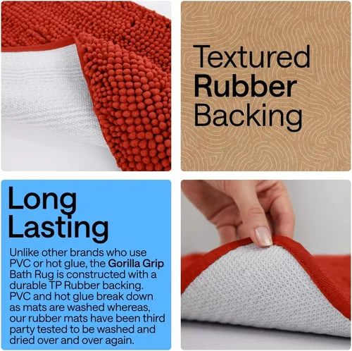 Miniatura 339 de Gorilla Grip - Tapete de baño de felpilla gruesa, suave y absorbente, secado rápido, de microfibra, con reverso de caucho, para piso de ducha, Nube