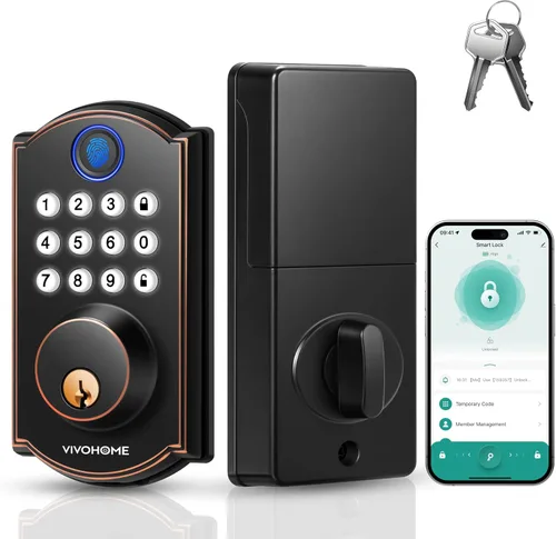 VIVOHOME Cerradura inteligente para puerta principal, cerradura de puerta de entrada sin llave con huella dactilar, control remoto de aplicación