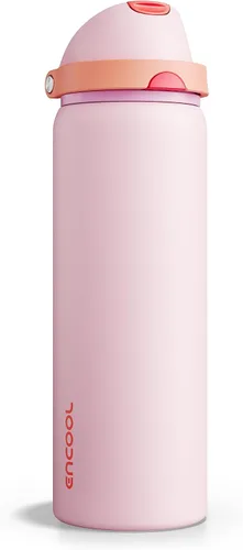 Miniatura 25 de ENCOOL Botella de agua aislada con popote, botella de agua de acero inoxidable con tapa de botón, a prueba de fugas y sin BPA, mantiene el frío Atún