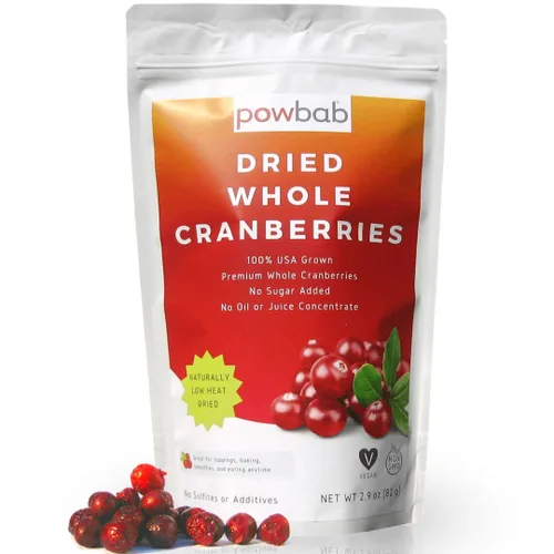 powbab Arándanos Rojos Secos Sin Endulzar - 100% Arándanos Rojos Secos Orgánicos Cultivados en Estados Unidos. Sin Azúcar Añadido, Sin Aceite, Sin