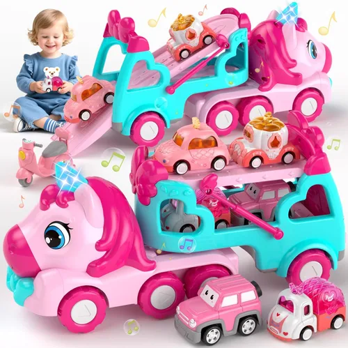 Miniatura 12 de newcrave Camión transportador 7 en 1 de juguetes para niñas de 1, 2, 3 años, regalos de cumpleaños, juguetes de princesa para niños pequeños de 1 a