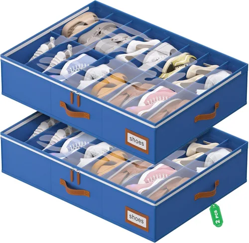 Miniatura 12 de homyfort Organizador de zapatos debajo de la cama, para 12 pares y 4 pares de botas, materiales resistentes y transpirables, solución de 2 Zapatos