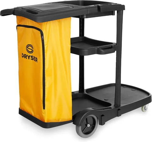 Miniatura 4 de Dryser Carrito de limpieza comercial con ruedas con tapa, estantes y bolsa de vinilo y cubo de fregona comercial con escurridor de prensa lateral