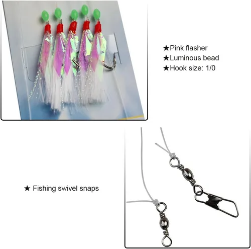 Miniatura 3 de 10 Paquetes de Anzuelos Sabiki, Señuelos Luminosos, Aparejos de Pesca, Señuelos de Piel de Pescado, Perlas de Pesca Luminosas, Ganchos de Alto