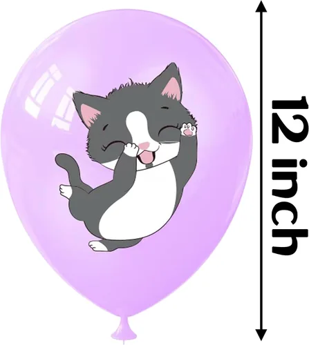 Miniatura 3 de Globos de fiesta de gatos, globos de gatito para decoración de cumpleaños, 16 globos de látex con estampado de gatos de dibujos animados