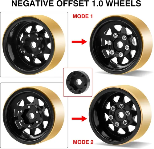 Miniatura 3 de OGRC 1.0 Rines de rueda RC con anillos de latón, rines de rueda de plato hondo, ruedas Beadlock 1.0 para 1/18 TRX4M 1/24 SCX24 C10 JLU Deadbolt Negro
