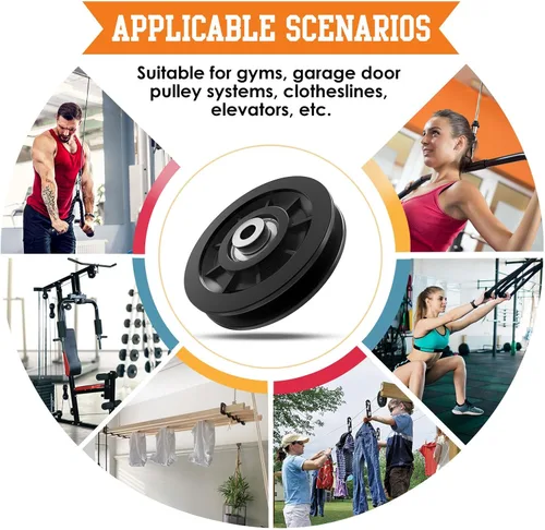 Miniatura 7 de 3.543 in/3.5 "Sistema de polea de entrenamiento de gimnasio Rueda de rodamiento de nylon Reemplazar para equipo de gimnasio Parte Cable Máquina