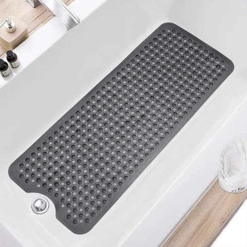 Miniatura 9 de TEESHLY - Alfombra para bañera y ducha, antideslizante de 40 x 16 pulgadas, tamaño extralargo y lavable a máquina, con orificios de drenaje y Negro