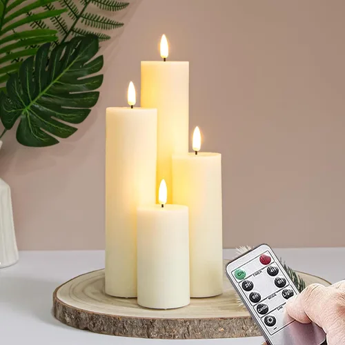 Miniatura 7 de Velas de pilar sin llama parpadeantes con control remoto y temporizador de ciclo, rosa Juego de 4 velas eléctricas falsas de 3D-Mecha alta operadas