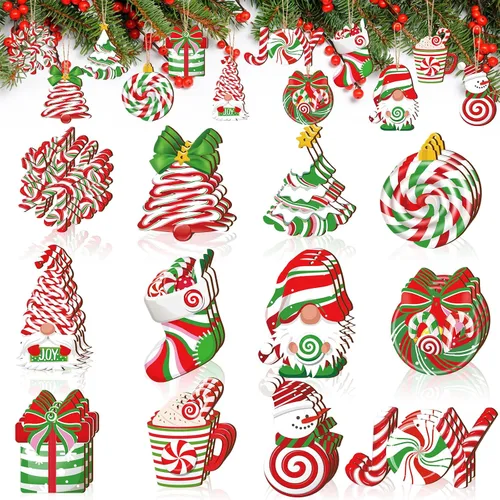 Suzile 36 piezas de adornos navideños de madera, adornos de menta para árbol, decoración navideña vintage, bastones de caramelo rojos y verdes,