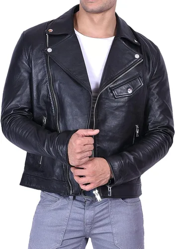 Miniatura 3 de Chaqueta Hombre - Cafe Racer Real Lambskin Leather Motorcycle Biker Jacket