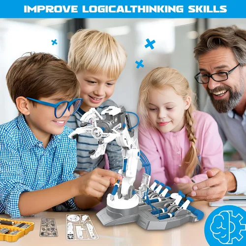 Miniatura 4 de SMIESSKIDDO - Brazo robot hidráulico 3 en 1, 220 juguetes de construcción STEM con agarre de 4 mandíbulas, succión y pinzas para niños de 8 a 12