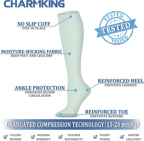 Miniatura 118 de CHARMKING - Calcetines de compresión para mujeres y hombres (3 pares), 15-20 mm Hg, el mejor apoyo para atletismo, running o ciclismo, mejora