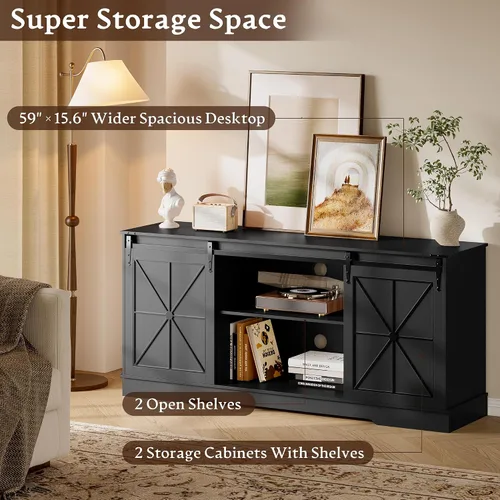 Miniatura 3 de Soporte de TV de granja para TV de 55, 60 y 65 pulgadas, mueble de TV moderno de mediados de siglo con almacenamiento y puertas corredizas