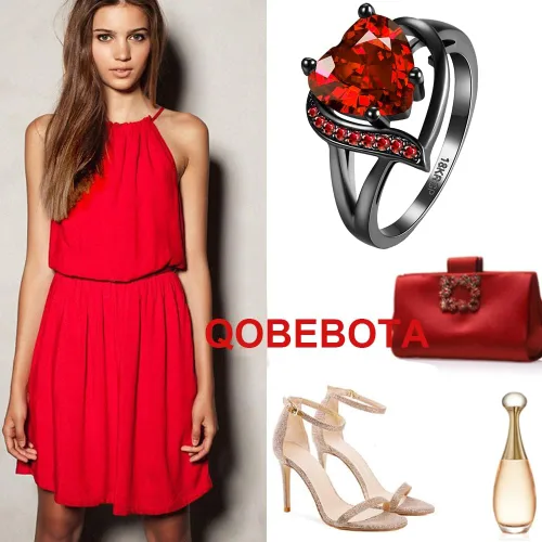 Miniatura 6 de QOBEBOTA Anillo de compromiso romántico chapado en oro de 18 quilates, anillos de compromiso de boda con incrustaciones de corazón y circonita