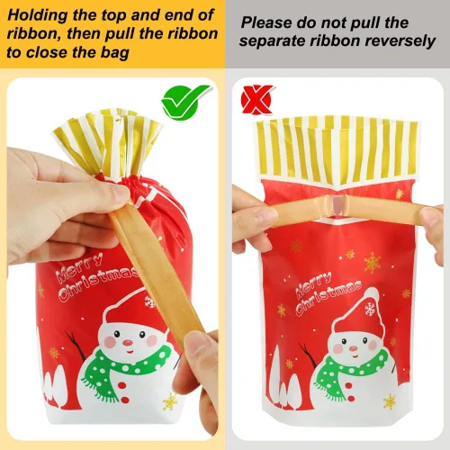 Miniatura 7 de HRX Package 50 bolsas de regalo de Navidad, 5.8x9x2.4 pulgadas, bolsas de golosinas con cordón de caramelos para regalos de comida, galletas de Rojo