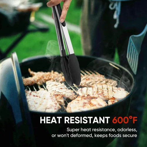 Miniatura 4 de Pinzas de cocina resistentes al calor de 600 ℉ para cocinar con puntas de silicona, pinzas de cocina de acero inoxidable de 12 pulgadas con bloqueo