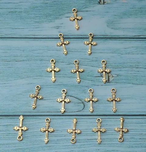 Miniatura 7 de 50 colgantes vintage de crucifijo con agujero de metal religioso antiguo plateado dorado cruz a granel para fabricación de joyas, kit de bricolaje