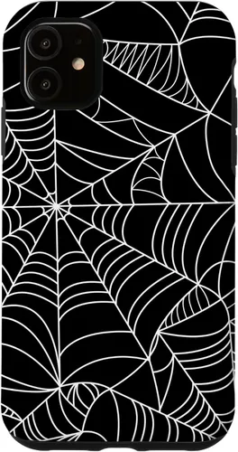 Miniatura 8 de iPhone 12 Mini Spider Web Halloween patrón espeluznante en caso negro