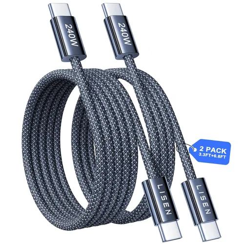 Miniatura 14 de LISEN Cable USB C a USB C, cable C a C de 240 W de carga rápida [1.6 pies, paquete de 2] cargador tipo C de carga rápida USBC a USBC cable para Negro