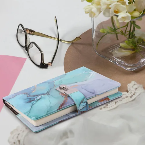 Miniatura 5 de Diario de mármol con cerradura para niñas y mujeres, diario de cuero A5 con cerradura para adolescentes, cuadernos secretos con bloqueo