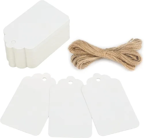 Miniatura 9 de 100 etiquetas de precios G2PLUS de papel de estraza, con una cuerda marrón e ideales para empaques, manualidades, bodas, Navidad, Día de Acción