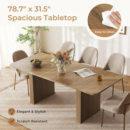 Miniatura 6 de Zevemomo Mesa de Comedor Expandible de 63"-78.7", Mesa de Cocina Estilo Granja para 6-10 Personas, Mesa de Comedor Rectangular Extensible, con Riel