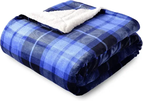 SOCHOW Manta de forro polar Sherpa a cuadros de doble cara, súper suave y lujosa manta de cama de 50 x 60 pulgadas, color azul