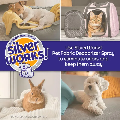 Miniatura 7 de SilverWorks! Spray eliminador de olores de mascotas para el hogar, desodorante seguro, natural, de iones de plata, eliminador de olores de gatos