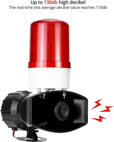 Miniatura 2 de QWORK Alarma de sonido y luz AC110V, alarma de alta intensidad de 115dB con 90-150 destellos por minuto, sistema de advertencia de emergencia LED