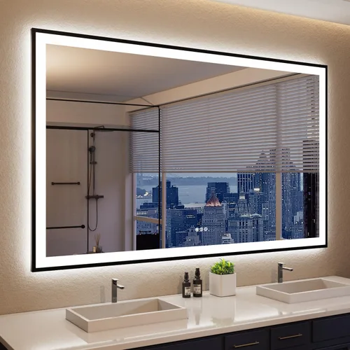 Miniatura 55 de ISKM Espejo LED con marco para baño de 40"x30", espejo de baño LED regulable con luces, antivaho, espejo iluminado frontal y retroiluminado de 3