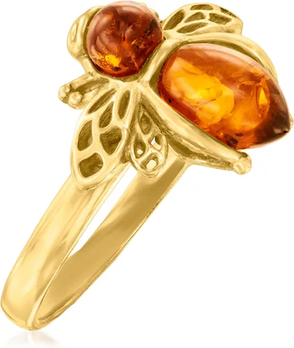 Miniatura 3 de Ross-Simons Anillo de abejorro ámbar en oro de 18 quilates sobre plata esterlina, Gema, Ámbar