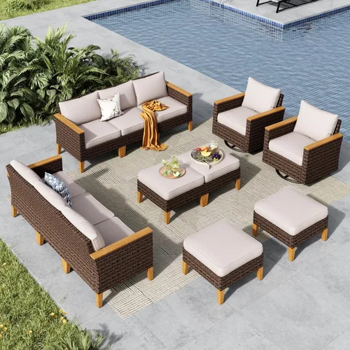 Miniatura 27 de MFSTUDIO Juego de 2 muebles de ratán para patio, sofá biplaza de mimbre para exteriores, juego de conversación para jardín, piscina, patio trasero